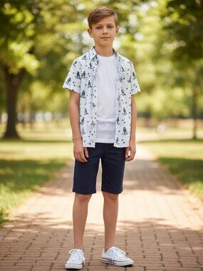 Sunrise Kingdom Button Down Shirt Kids Size 14 Blue Astronaut Snowboard‎